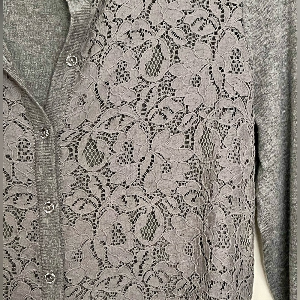 LOFT Gray Lace Cotton/Nylon Stretch Women's Light Sweater - Picture 2 of 15